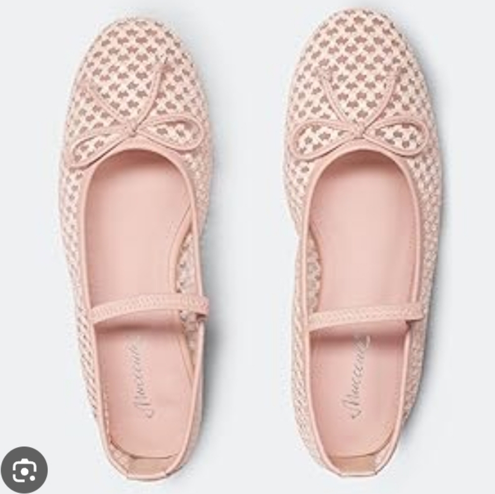 MUCCCUTE Apricot Raffia Rownd Toe Mary Jane Ballet Bow Flats Size 8.5 NWT - Picture 4 of 8